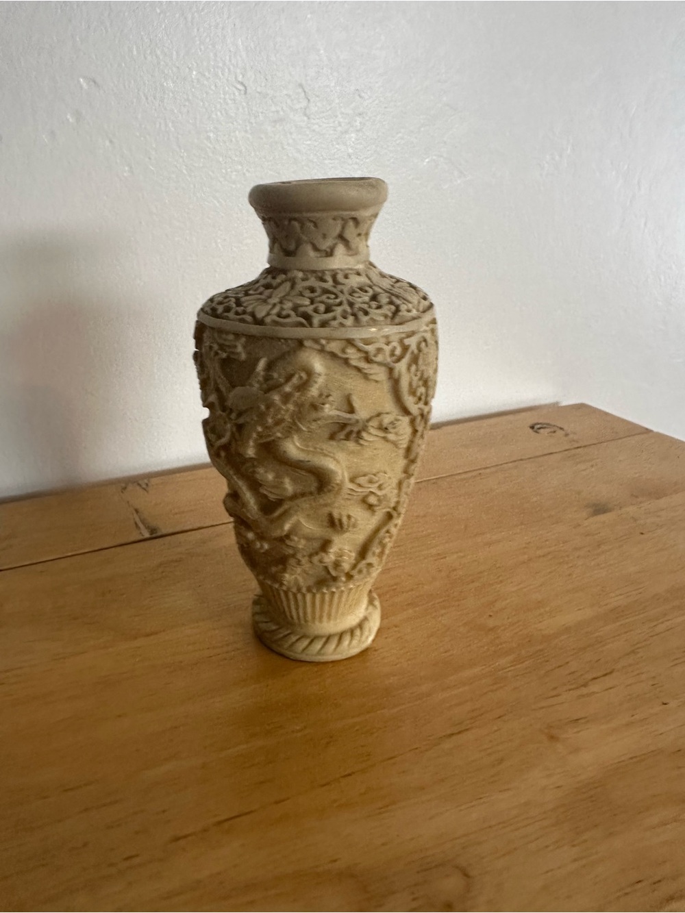Vintage norlean Italy hand carved Carved Decorative Dragon Vase in Beige